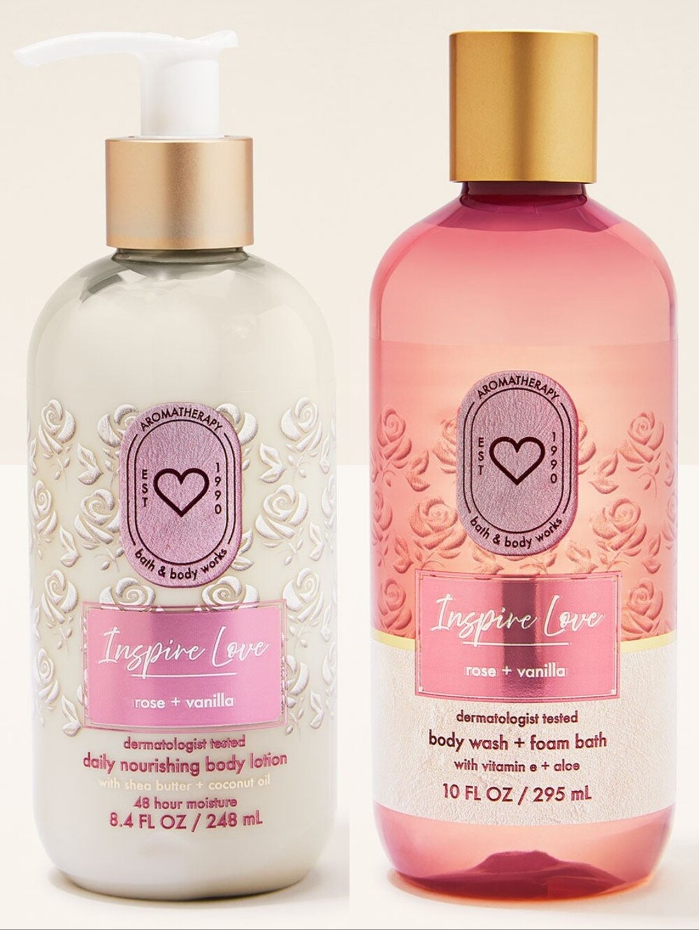 Bath & Body Works Inspire Love Rose + Vanilla Body Lotion & Body Wash Set NEW